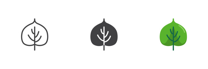 Linden leaf line solid flat colorful icon set