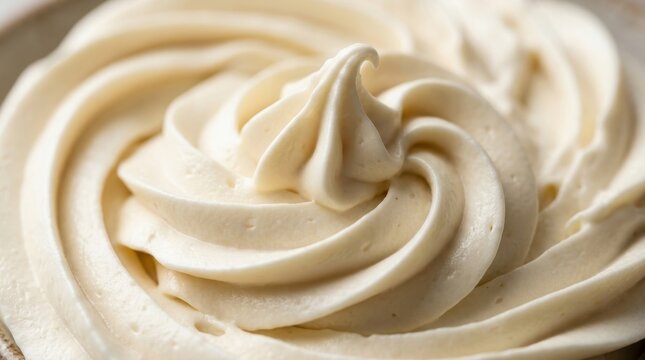 Creamy vanilla frosting swirls create a textured decorative surface on a light colored dessert buttercream icing confectionery pastry sweetness
