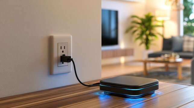 Modern smart device plugged into wall outlet