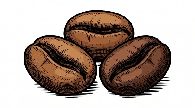 Hand drawn roasted coffee beans, vintage engraved vector illustration isolated on white