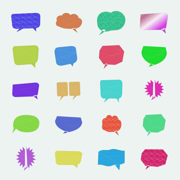 Colorful speech bubble icons with various shapes and transparent backgrounds