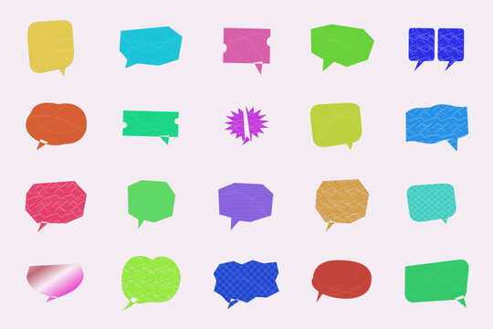 Colorful speech bubble icons with various shapes and transparent backgrounds