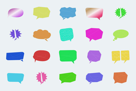 Colorful speech bubble icons with various shapes and transparent backgrounds