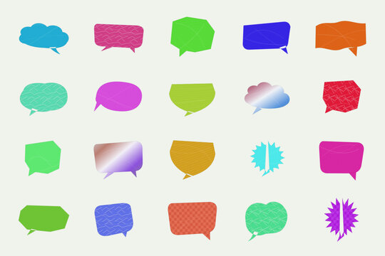 Colorful speech bubble icons with various shapes and transparent backgrounds