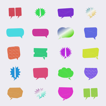 Colorful speech bubble icons with various shapes and transparent backgrounds