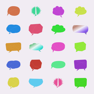 Colorful speech bubble icons with various shapes and transparent backgrounds