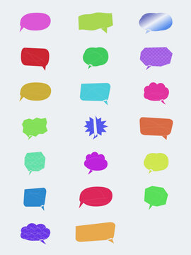 Colorful Speech Bubbles Set with Various Shapes and Textures on Transparent Background