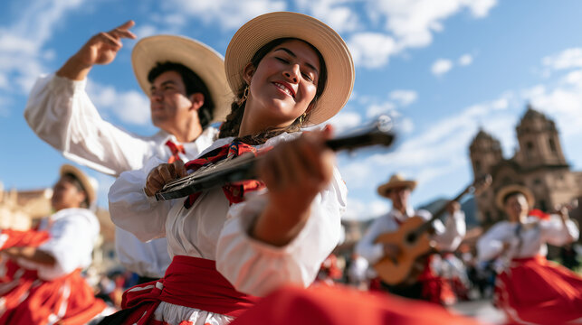 Peruvian Performers Celebrate Dia de La Raza with Traditional Music and Energetic Folk Dancing