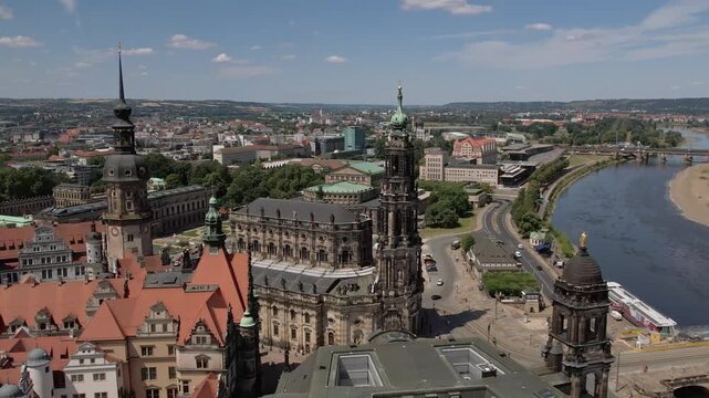 Aerial view of Dresden Cathedral and Semperoper Germany