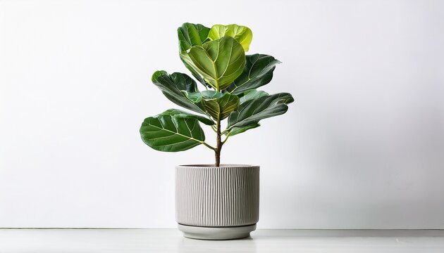 ficus lyrata bambino dwarf fiddle leaf fig in modern pot isolated on white background