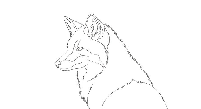 Black and white line art of a fox head profile vector illustration