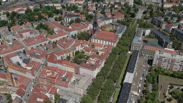 Aerial view of Dresden Neustadt and Dreikoenigskirche