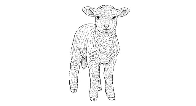 Cute little lamb line art vector illustration