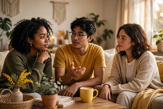 setembro Amarelo - Reuni&atilde;o de amigos em conversa sobre sa&uacute;de mental e emocional.