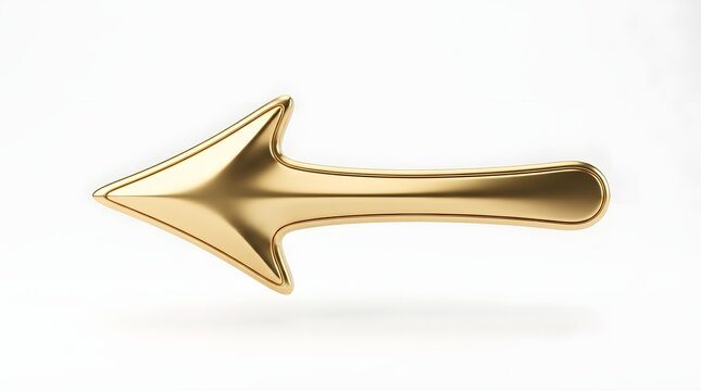 Metallic golden arrow pointing to the left isolated on a clean white background