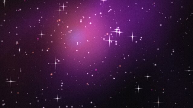 A dark violet space background, featuring a glowing, nebula cloud, scattered, white stars, and, bright four-pointed sparkling, star overlay