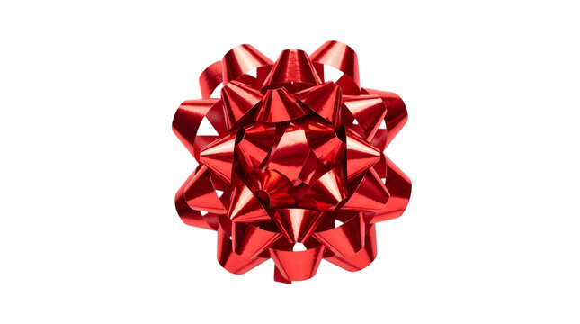 Shiny red gift bow png file for holiday decoration isolated on transparent background