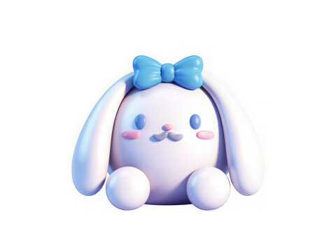 Adorable 3d cartoon character white bunny with blue bow adorable cute kawaii design