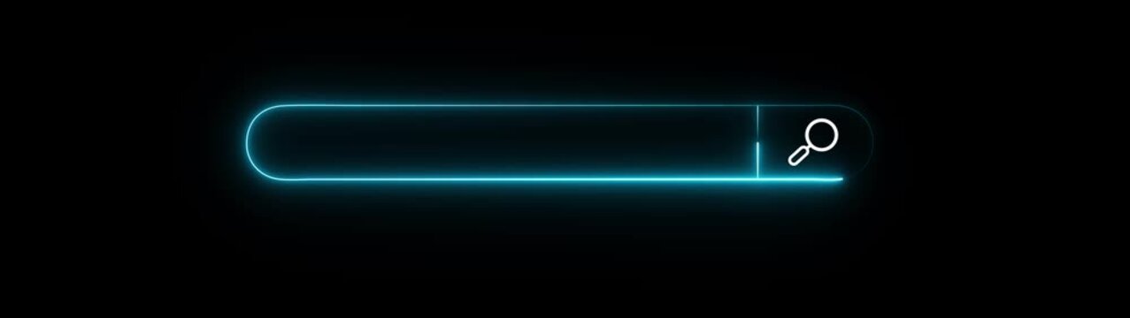 Glowing Blue Neon Search Bar with Magnifying Glass Icon Tech Interface Loop Animation