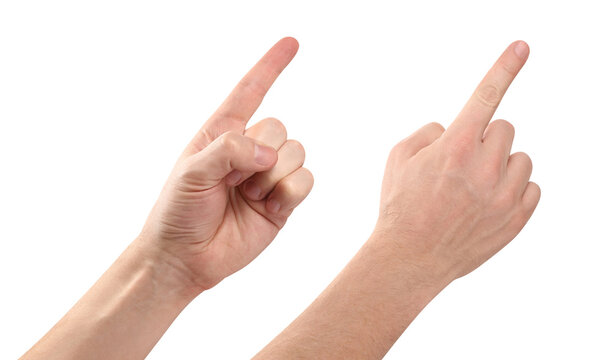 Set of pointing hands with raised index finger gesture, isolated on transparent cutout background