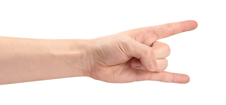 Male hand making horn fingers sign, isolated on transparent cutout background