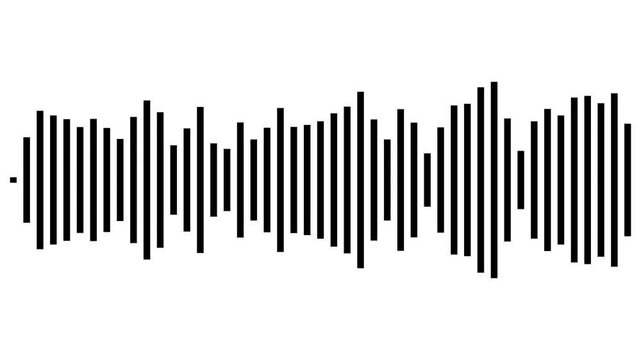 Modern black audio waveform animation bouncing smoothly, digital sound spectrum bar equalizer, clean voice recording frequency motion, minimalist podcast sound wave visual on white screen. 4k video