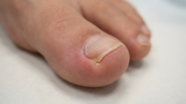 Ingrown toenail on big toe requiring professional podiatry for relief and treatment.