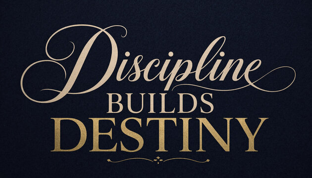 Inspirational quote discipline builds destiny written in elegant gold typography lettering