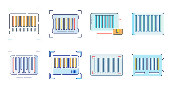 Barcode scanner interface designs collection - Creative barcode scanner interface mockups with various styles and color schemes for digital design projects.