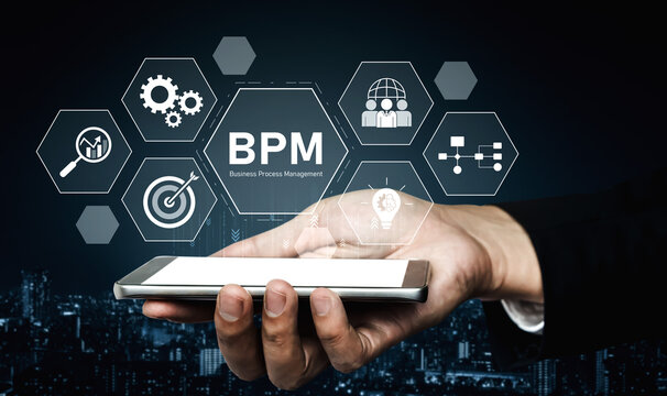 Business Process Management concept showing workflow analysis, process optimization, team collaboration, automation, and performance improvement Vouch