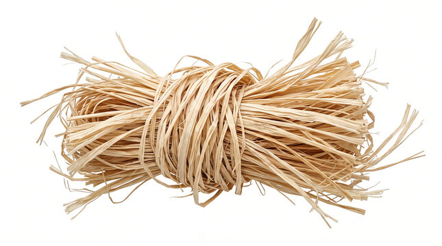 Tightly wrapped and tied bundle of light brown natural raffia straw