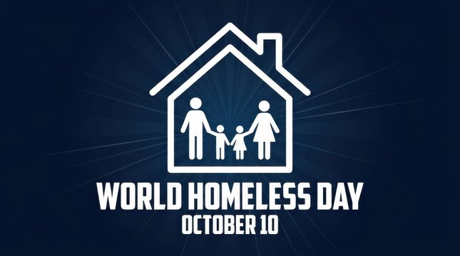 Family silhouette within a house shape represents world homelessness awareness on october tenth dwelling home shelter parents children community support
