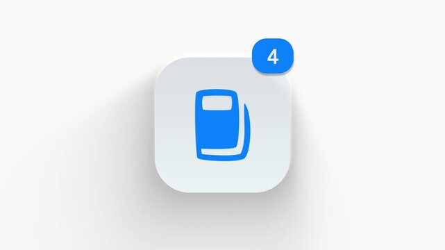 Notebook app icon featuring an animated notification badge with number counter increasing from 1 to 99, dynamic shadow effect, minimalist concept for diary note updates, on white background. 