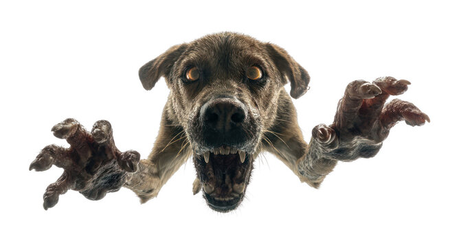 Aggressive dog leaping forward, PNG with transparent background.
