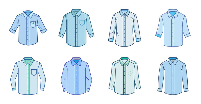 Six men's button-down shirts in different pastel colors - Collection of six stylish men's button-down shirts in soft pastel colors, perfect for casual or professional wear.
