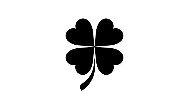 Black four-leaf clover icon isolated on white background for lucky design projects.