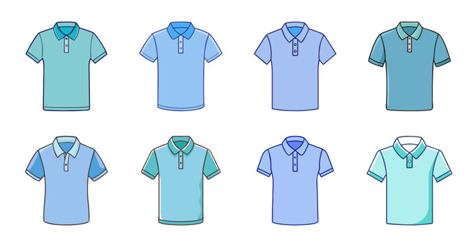 Three casual button-down shirts in light colors - Simple vector illustration of three light blue and white button-down shirts for casual wear.