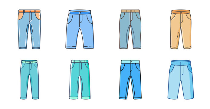 Colorful pants illustration set with legs - Bright vector pants illustration featuring various colors and styles in a clean, simple design.
