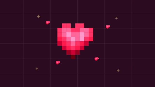 Video Clip Pixel Heart Shimmering in Night.