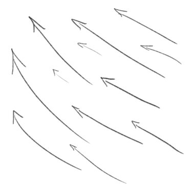 Flechas diagonales. Fondo transparente. Un conjunto de flechas curvas apuntando hacia la esquina superior derecha, dibujadas con un trazo estilizado tipo l&aacute;piz.