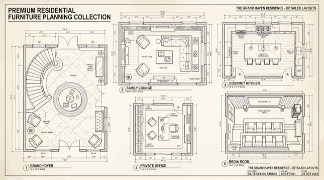 Architectural floor plan layout for a luxury residential home featuring detailed furniture placement for various rooms