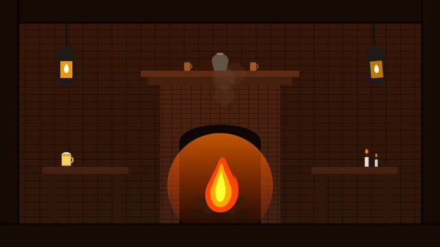 Cozy fireplace ambiance video scene for home living room.