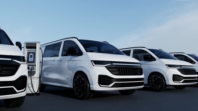 Electric delivery vans charging at station 
