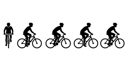 Fototapeta premium Set of silhouettes of a cyclist on a bicycle in different positions and angles