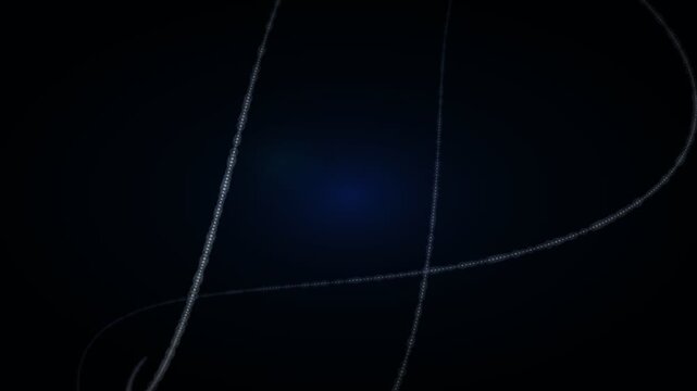 Abstract dark blue background with glowing white spiral lines. Futuristic tunnel effect with neon light streaks. High-tech motion loop. Technology concept background design.