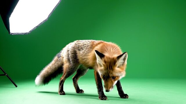 Fox Standing and Turning Head on Green Screen Backdrop