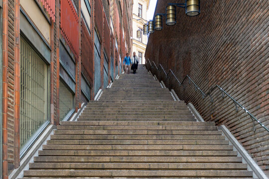Malmskillnadstrappan staircase in Norrmalm in Stockholm city with people walking