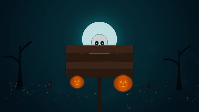 Spooky Halloween graveyard background with glowing skull and jack-o-lanterns
