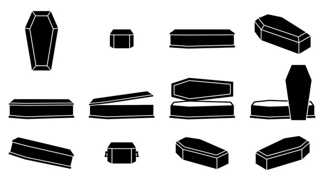 Coffin silhouette collection halloween casket funeral dark vector