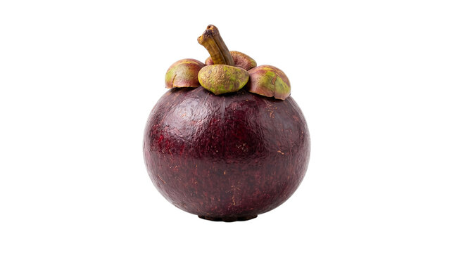 Single fresh purple mangosteen isolated on white background